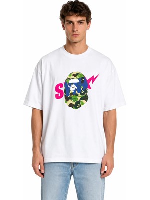 Unisex Kadın Erkek Syna Centralcee Özel Tasarım Baskılı Oversize Kalın Kumaş Rahat Kesim T-Shirt