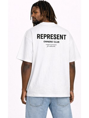 Unisex Kadın Erkek Yeni Sezon Represent Sırt Baskılı Oversize Kalın Kumaş Rahat Kesim Pamuklu T-Shirt