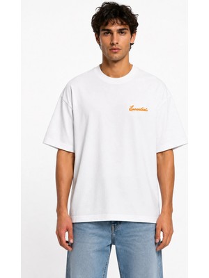 Unisex Essential Yeni Sezon Logo Ön Baskılı Oversize Kalın Kumaş Rahat Kesim Pamuklu T-Shirt