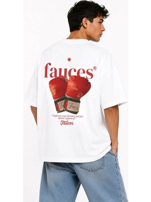 Unisex Kadın Erkek Fauces Boks Eldiven Desen Baskılı Oversize Kalın Kumaş Rahat Kesim Pamuklu T-Shirt