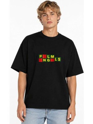 Unisex Kadın Erkek Palm Ngles Kare Özel Tasarım Baskılı Oversize Kalın Kumaş Rahat Kesim T-Shirt