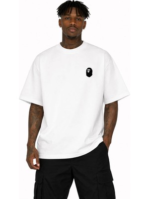 Unisex Kadın Erkek Bathıng Age Goril Logo Ön Baskılı Oversize Kalın Kumaş Rahat Kesim Pamuklu T-Shirt