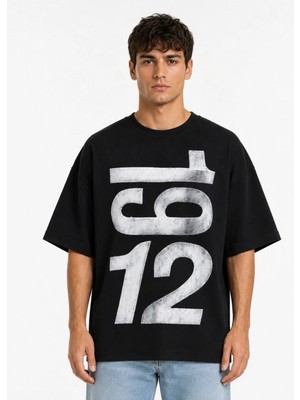 Unisex Kadın Erkek 1912 Eskitme Tasarım Baskılı Oversize Kalın Kumaş Rahat Kesim T-Shirt