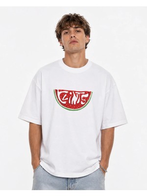 Unisex Kadın Erkek Clints Karpuz Ön Baskılı Tasarım Baskılı Oversize Kalın Kumaş Rahat Kesim T-Shirt