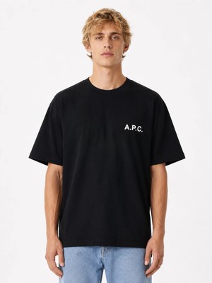 Unisex Kadın Erkek A.p.c Yazılı Logo Ön Baskılı Oversize Kalın Kumaş Rahat Kesim Pamuklu T-Shirt