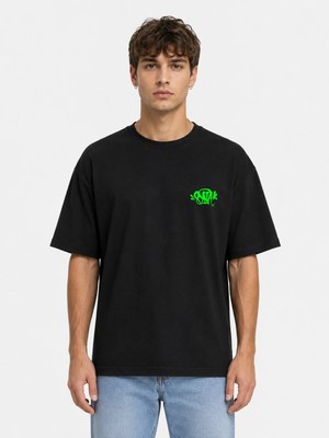 Unisex Kadın Erkek Synaworld Yazılı Logo Ön Baskılı Oversize Kalın Kumaş Rahat Kesim Pamuklu T-Shirt