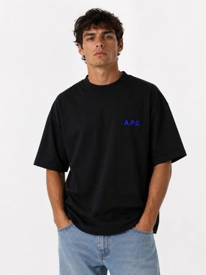 Unisex Kadın Erkek A.p.c Yazılı Logo Ön Baskılı Oversize Kalın Kumaş Rahat Kesim Pamuklu T-Shirt