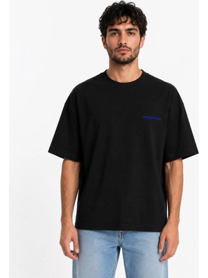 Unisex Kadın Erkek Say Masallah Yazılı Logo Ön Baskılı Oversize Kalın Kumaş Rahat Kesim Pamuklu T-Shirt