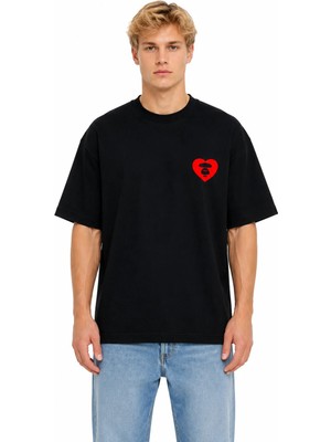 Unisex Kadın Erkek Bape Ape Kalp Logo Ön Baskılı Oversize Kalın Kumaş Rahat Kesim T-Shirt