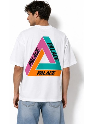 Unisex Kadın Erkek Palace Mix Ön Sırt Yazılı Logo Ön Baskılı Oversize Kalın Kumaş Rahat Kesim Pamuklu T-Shirt