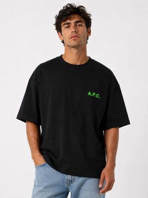 Unisex Kadın Erkek A.p.c Yazılı Logo Ön Baskılı Oversize Kalın Kumaş Rahat Kesim Pamuklu T-Shirt
