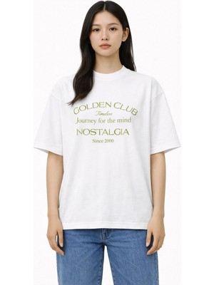 Unisex Kadın Erkek Goose Yazılı Ön Baskılı Oversize Kalın Kumaş Rahat Kesim Pamuklu T-Shirt