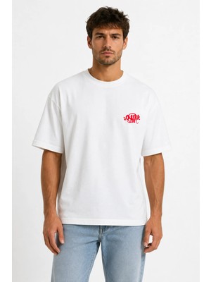 Unisex Kadın Erkek Synaworld Yazılı Logo Ön Baskılı Oversize Kalın Kumaş Rahat Kesim Pamuklu T-Shirt