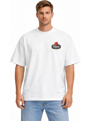Unisex Kadın Erkek Sinner Club Logo Yenı Sezon Baskılı Oversize Kalın Kumaş Rahat Kesim Pamuklu T-Shirt