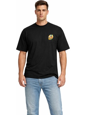 Unisex Kadın Erkek Limon Graffiti Tasarım Ön Baskılı Oversize Kalın Kumaş Rahat Kesim Pamuklu T-Shirt