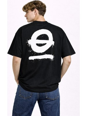 Unisex Kadın Erkek Sprey O Üstü Çizgili Sırt Baskılı Oversize Kalın Kumaş Rahat Kesim Pamuklu T-Shirt