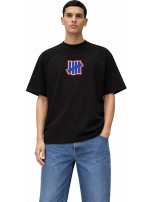 Unisex Kadın Erkek Bape Çizik Tasarımlı Ön Baskılı Oversize Kalın Kumaş Rahat Kesim Pamuklu T-Shirt