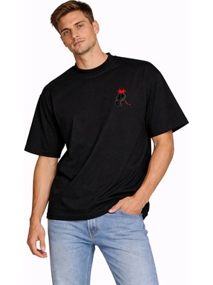 Unisex Kadın Erkek Diablo Oturan Ön Desen Baskılı Oversize Kalın Kumaş Rahat Kesim Pamuklu T-Shirt