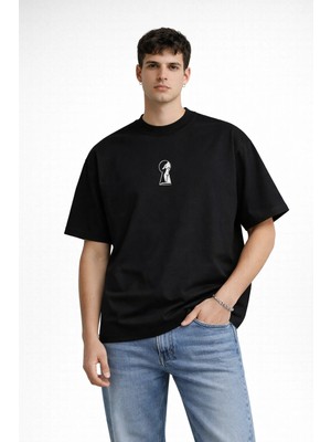 Unisex Anahtar Deliği Women Motif Ön Baskılı Oversize Kalın Kumaş Raahat Kesim Pamuklu T-Shirt