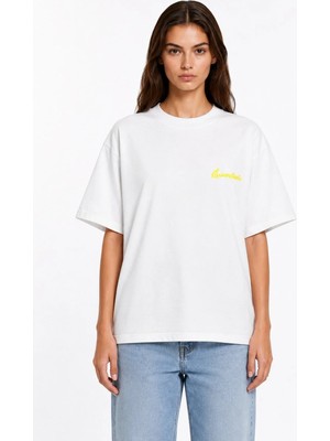 Unisex Essential Yeni Sezon Logo Ön Baskılı Oversize Kalın Kumaş Rahat Kesim Pamuklu T-Shirt