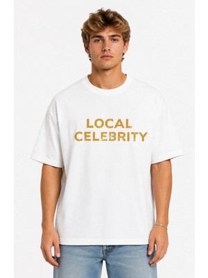 Unisex Kadın Erkek Local Celebrıty Yazılı Ön Baskılı Tasarım Baskılı Oversize Kalın Kumaş Rahat Kesim T-Shirt