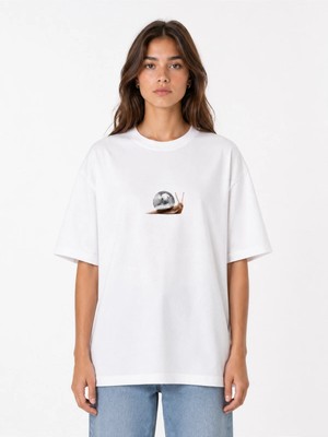 Unisex Kadın Erkek Disco Salyangoz Özel Tasarım Ön Baskılı Oversize Kalın Kumaş Rahat Kesim T-Shirt
