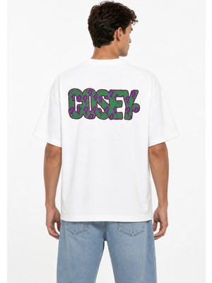 Unisex Kadın Erkek Ön Arka Cosey Yazı Baskılı Oversize Kalın Kumaş Rahat Kesim Pamuklu T-Shirt