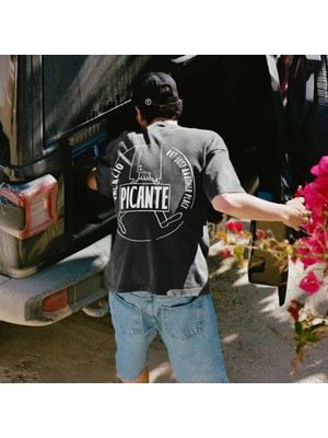 Unisex Picante Çanta Baskı Palacio Sırt Baskılı Oversize Kalın Kumaş Rahat Kesim Pamuklu T-Shirt