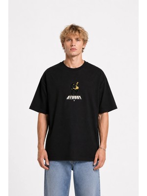 Unisex Kadın Erkek Stussy Ikili Kavga Adam Ön Baskılı Tasarım Baskılı Oversize Kalın Kumaş Rahat Kesim T-Shirt