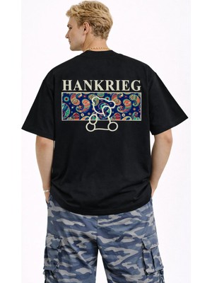 Unisex Kadın Erkek Hankrıeg Ayı Sırt Baskılı Oversize Kalın Kumaş Raahat Kesim Pamuklu T-Shirt