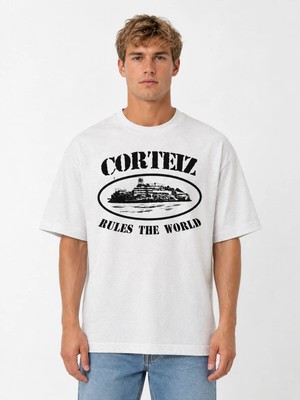 Unisex Kadın Erkek Cortiez Basic Klasik Tasarım Baskılı Oversize Kalın Kumaş Rahat Kesim T-Shirt