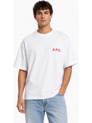Unisex Kadın Erkek A.p.c Yazılı Logo Ön Baskılı Oversize Kalın Kumaş Rahat Kesim Pamuklu T-Shirt