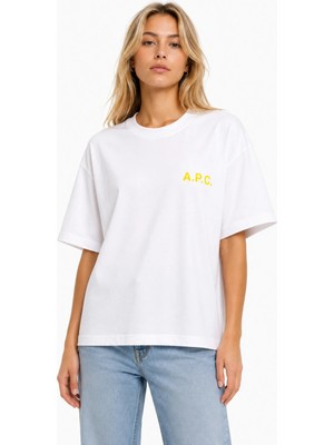 Unisex Kadın Erkek A.p.c Yazılı Logo Ön Baskılı Oversize Kalın Kumaş Rahat Kesim Pamuklu T-Shirt