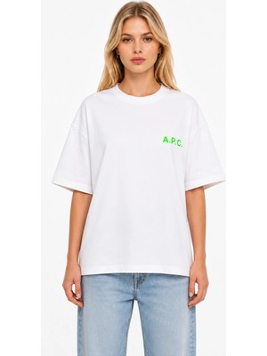 Unisex Kadın Erkek A.p.c Yazılı Logo Ön Baskılı Oversize Kalın Kumaş Rahat Kesim Pamuklu T-Shirt