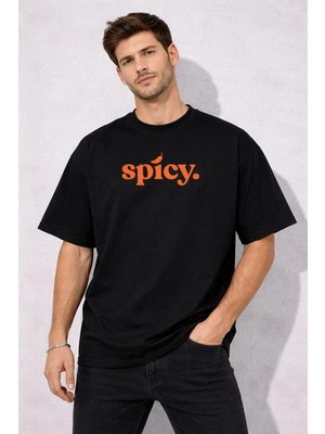 Unisex Kadın Erkek Spicy Biber Turuncu Baskılı Oversize Kalın Kumaş Rahat Kesim Pamuklu T-Shirt