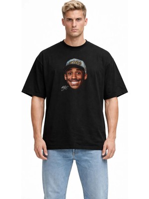 Unisex Kadın Erkek Kobe Bryant Yüz Baskılı Oversize Kalın Kumaş Rahat Kesim Pamuklu T-Shirt