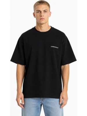 Unisex Kadın Erkek Yazılı Logo Ön Baskılı Oversize Kalın Kumaş Rahat Kesim Pamuklu T-Shirt