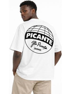 Unisex Picante Ön Logo Sarı Büyük Logo Sırt Baskılı Oversize Kalın Kumaş Rahat Kesim Pamuklu T-Shirt