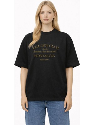 Unisex Kadın Erkek Goose Yazılı Ön Baskılı Oversize Kalın Kumaş Rahat Kesim Pamuklu T-Shirt