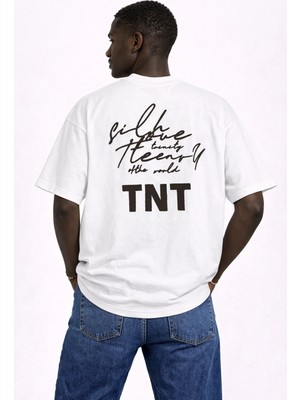 Unisex Kadın Erkek Karışık El Yazı Sırt Baskılı Oversize Kalın Kumaş Rahat Kesim Pamuklu T-Shirt