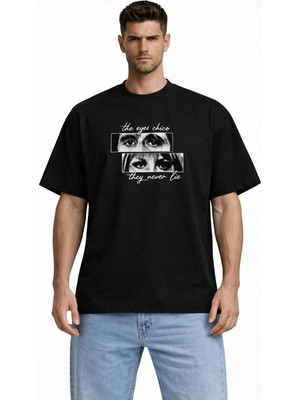 Unisex Gözler Yalan Söylemez Scarface Baskılı Oversize Kalın Kumaş Rahat Kesim Pamuklu T-Shirt