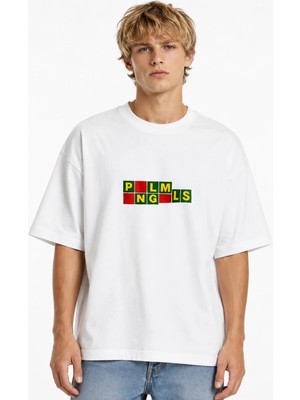 Unisex Kadın Erkek Palm Ngles Kare Özel Tasarım Baskılı Oversize Kalın Kumaş Rahat Kesim T-Shirt