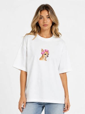 Unisex Kadın Erkek Kokoş Dog Animal Tasarım Baskılı Oversize Kalın Kumaş Rahat Kesim T-Shirt