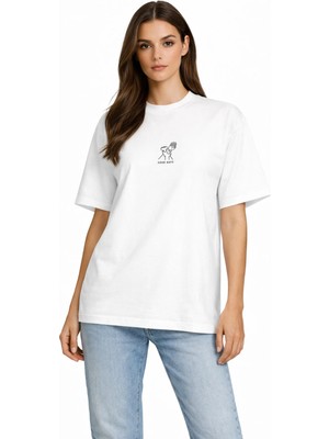 Unisex Kadın Erkek Movie Night Eller Ön Baskılı Oversize Kalın Kumaş Rahat Kesim Pamuklu T-Shirt