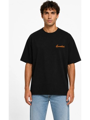 Unisex Essential Yeni Sezon Logo Ön Baskılı Oversize Kalın Kumaş Rahat Kesim Pamuklu T-Shirt