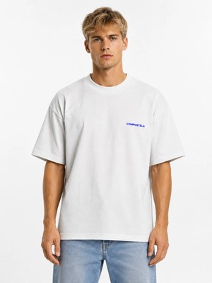 Unisex Kadın Erkek Yazılı Logo Ön Baskılı Oversize Kalın Kumaş Rahat Kesim Pamuklu T-Shirt