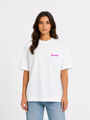 Unisex Essential Yeni Sezon Logo Ön Baskılı Oversize Kalın Kumaş Rahat Kesim Pamuklu T-Shirt