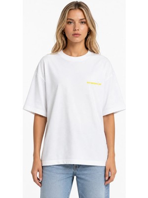 Unisex Kadın Erkek Say Masallah Yazılı Logo Ön Baskılı Oversize Kalın Kumaş Rahat Kesim Pamuklu T-Shirt