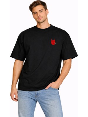 Unisex Kadın Erkek Diablo Cigarette Ön Desen Baskılı Oversize Kalın Kumaş Rahat Kesim Pamuklu T-Shirt