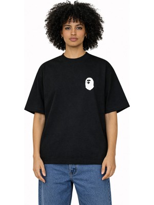 Unisex Kadın Erkek Bathıng Age Logo Pembe Ön Baskılı Oversize Kalın Kumaş Rahat Kesim Pamuklu T-Shirt